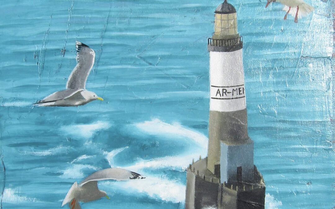 Éline et Tomis autour du phare d&rsquo;Ar men