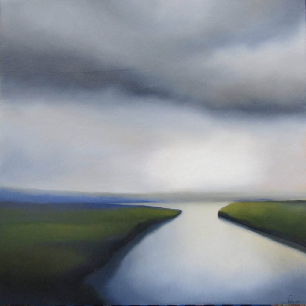 Mer et affluent, huile sur bois de Nolwenn Languille