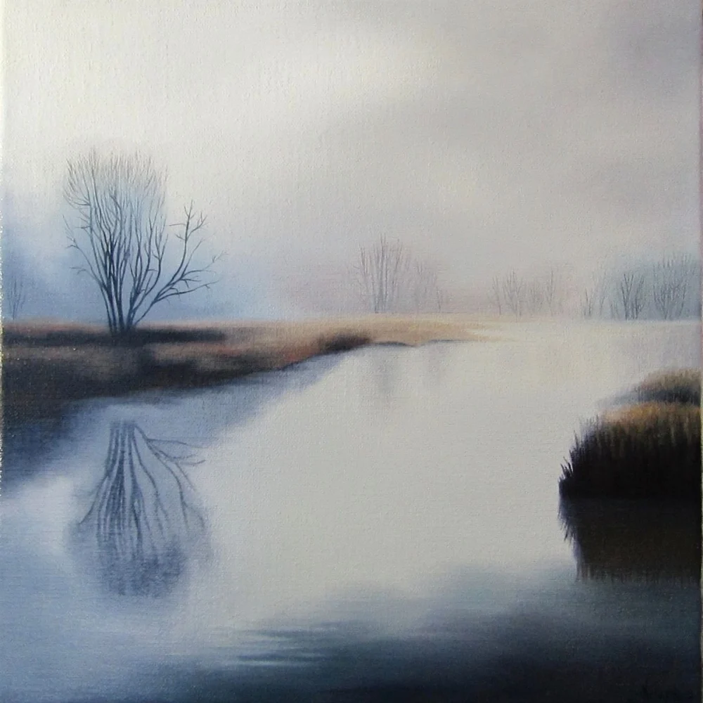 tableau paysage minimaliste eau reflet arbre peinture à l’huile