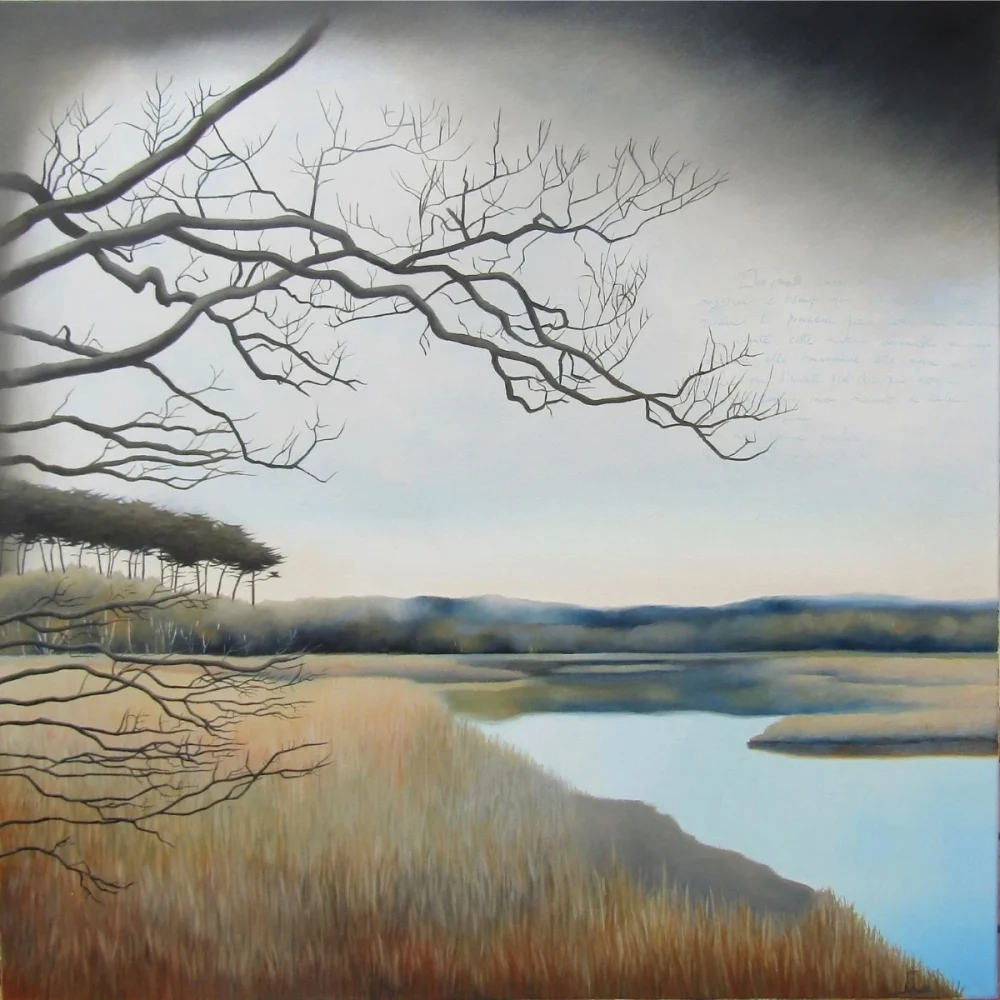 tableau paysage nature branches nues rivage peinture à l’huile