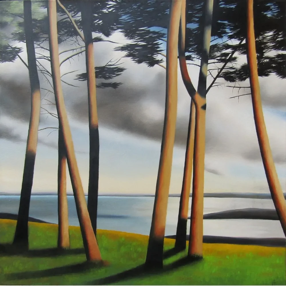 tableau paysage pins bord de mer lumière peinture à l’huile