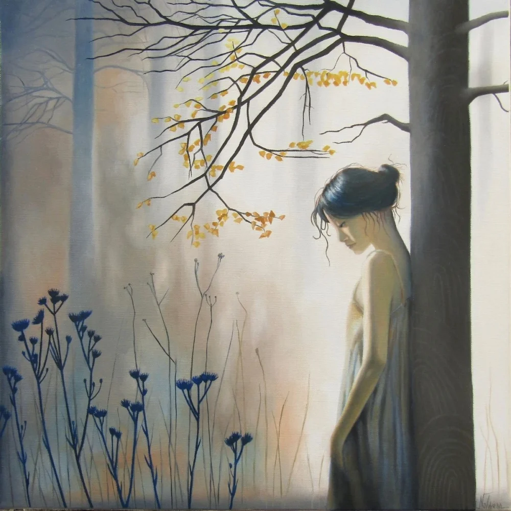 tableau silhouette femme brume peinture artistique huile sur toile