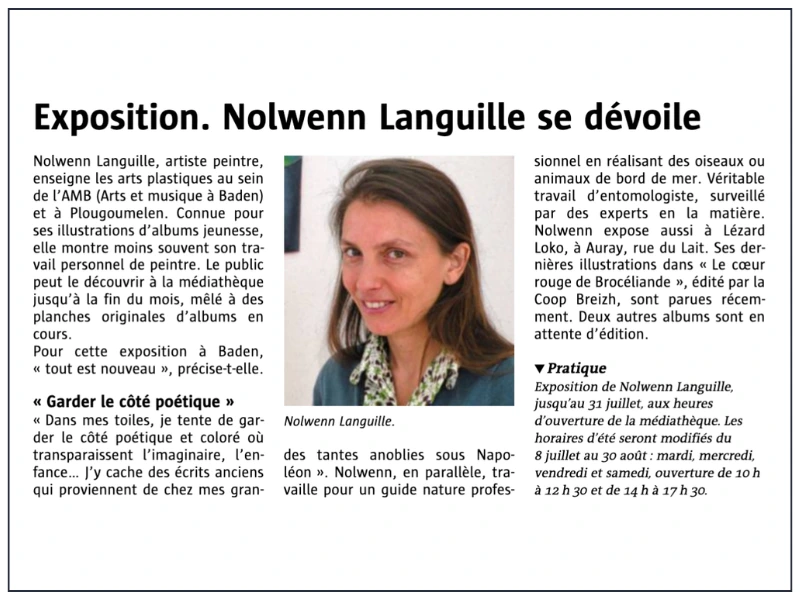 Scan article journal Le Télégramme, Nolwenn Languille.