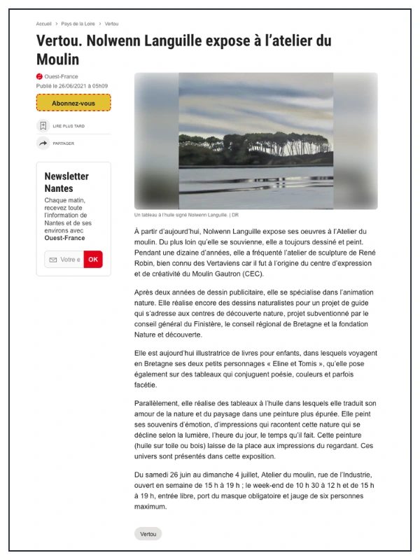 Scan article Ouest-France exposition Nolwenn Languille à Vertou